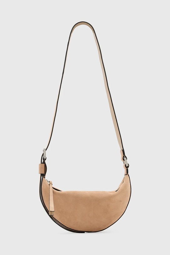 AllSaints torebka zamszowa HALFMOON nie mieści A4 beżowy W099XC