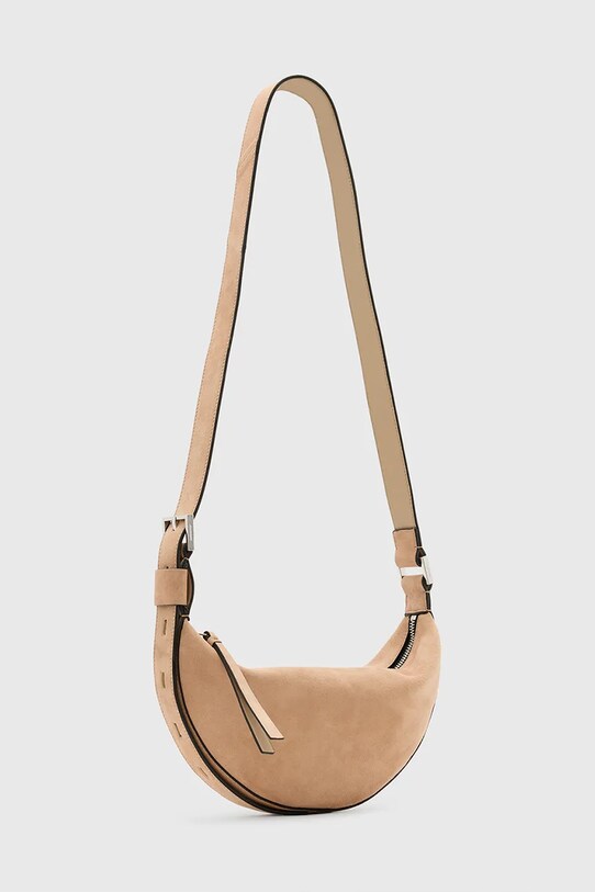 AllSaints geanta de mana din piele intoarsa HALFMOON W099XC bej SS25