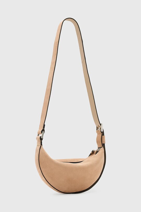 Accesorii AllSaints geanta de mana din piele intoarsa HALFMOON W099XC bej