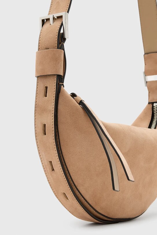 AllSaints geanta de mana din piele intoarsa HALFMOON W099XC bej