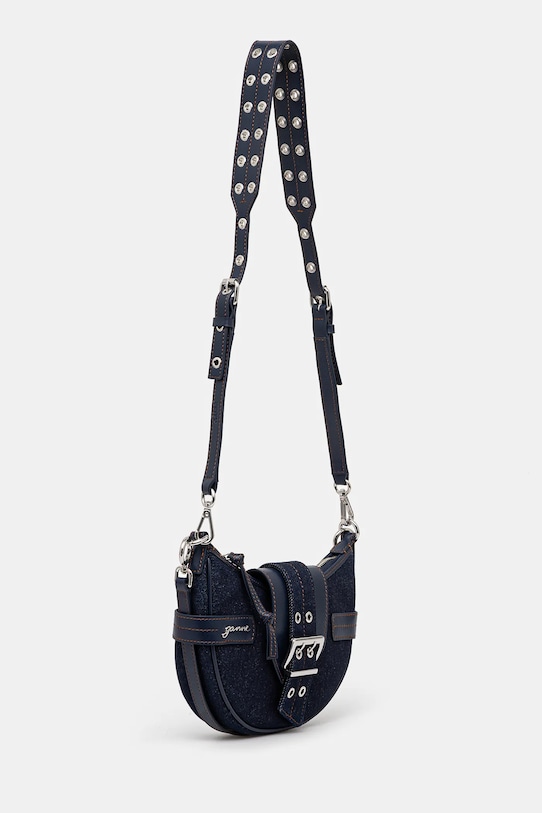 GANNI cotton handbag Bucky Bag Small Crossbody Denim A6137 navy SS25