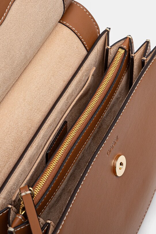 Kožna torba GANNI Apo-G Bag Small A6448 smeđa