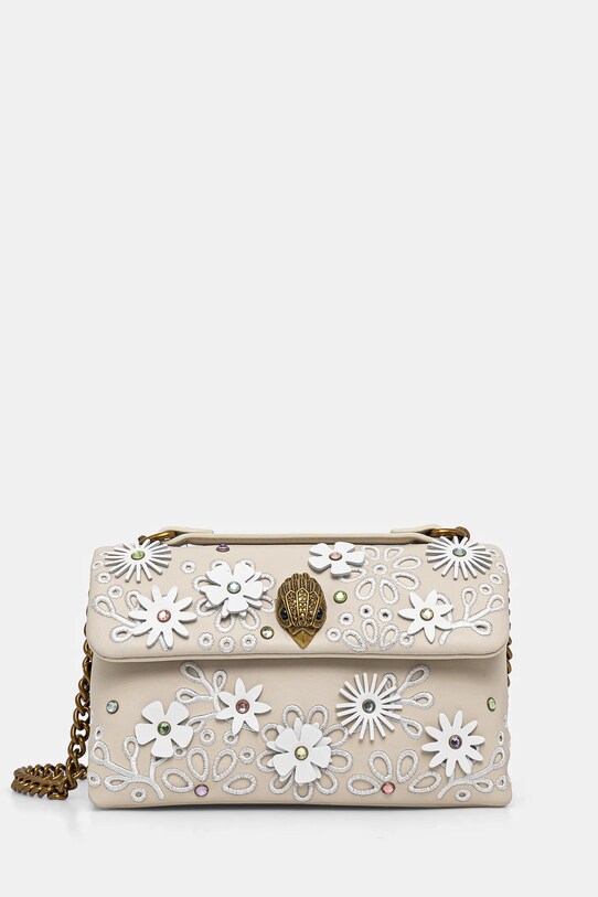 Kožená kabelka Kurt Geiger London KENSINGTON nášivka béžová 4373541109