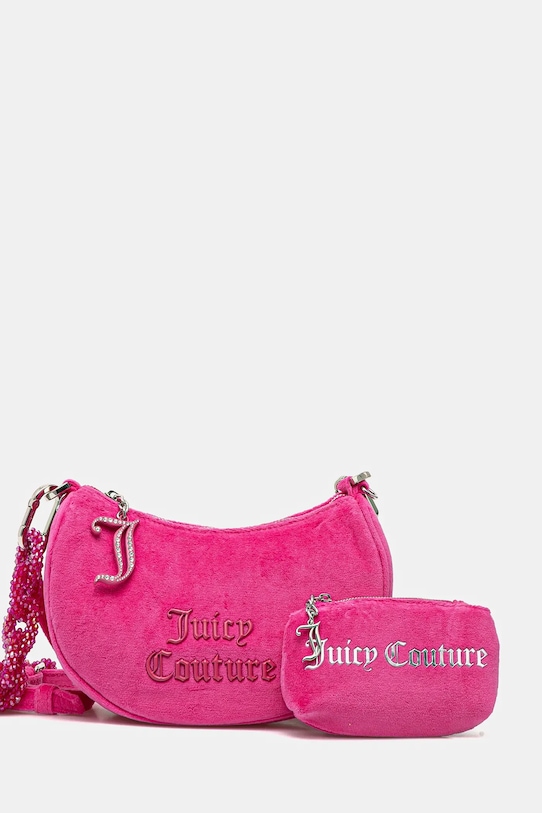 Zamatová kabelka Juicy Couture BLOSSOM RHINESTONE CHAIN nášivka ružová BEJL58834WCO