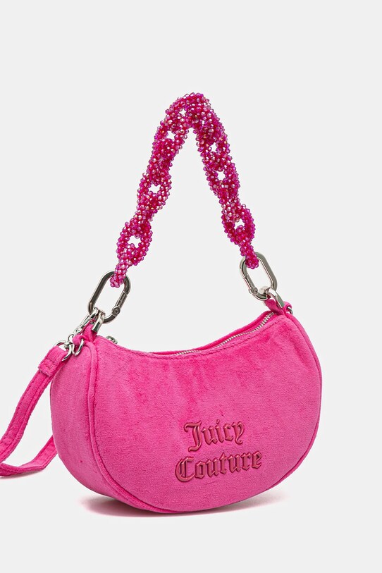 Juicy Couture geantă de mână din catifea BLOSSOM RHINESTONE CHAIN BEJL58834WCO roz SS25