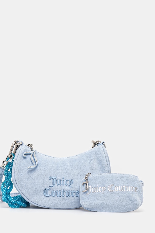 Velurová kabelka Juicy Couture BLOSSOM RHINESTONE CHAIN nášivka modrá BEJL58834WCO