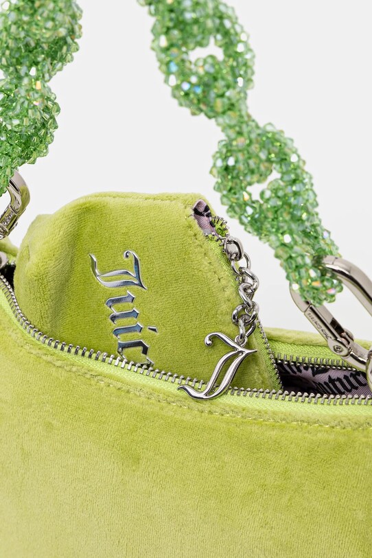 Juicy Couture geantă de mână din catifea BLOSSOM RHINESTONE CHAIN BEJL58834WCO verde