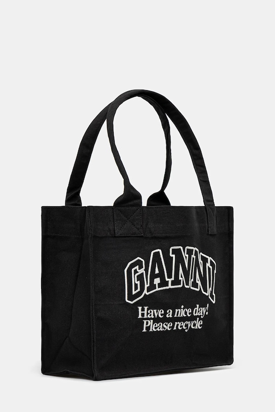 GANNI geantă de bumbac Large Easy Shopper Contrasted Logo A6647 negru SS25