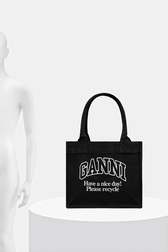 GANNI geantă de bumbac Large Easy Shopper Contrasted Logo A6647