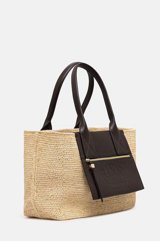 Τσάντα GANNI Easy Shopper Medium Raffia A6823 καφέ SS25