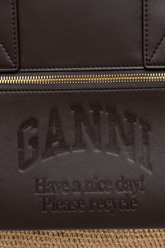 Τσάντα GANNI Easy Shopper Medium Raffia καφέ A6823