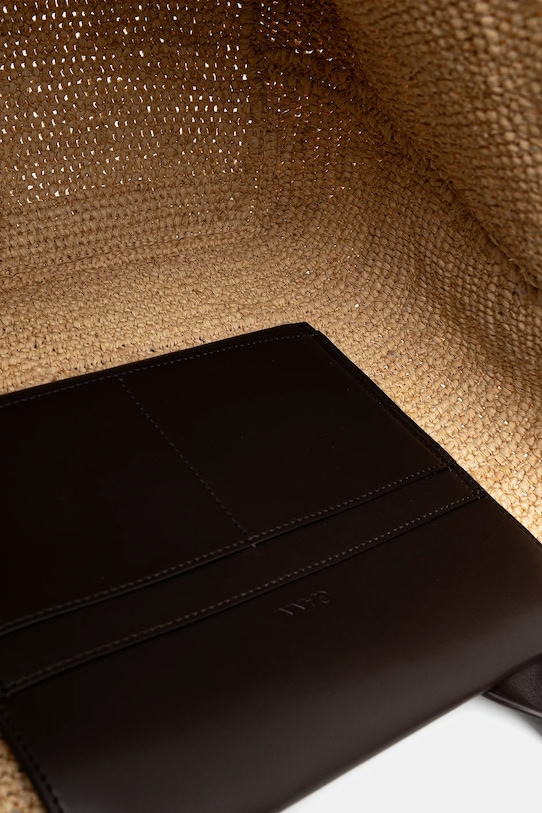 Τσάντα GANNI Easy Shopper Medium Raffia A6823 καφέ