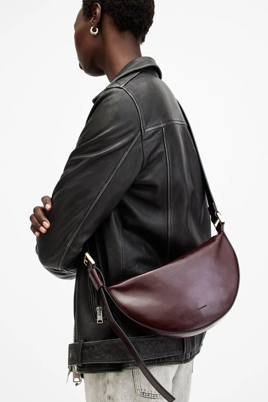 Шкіряна сумочка AllSaints HALF MOON W436XB бордо