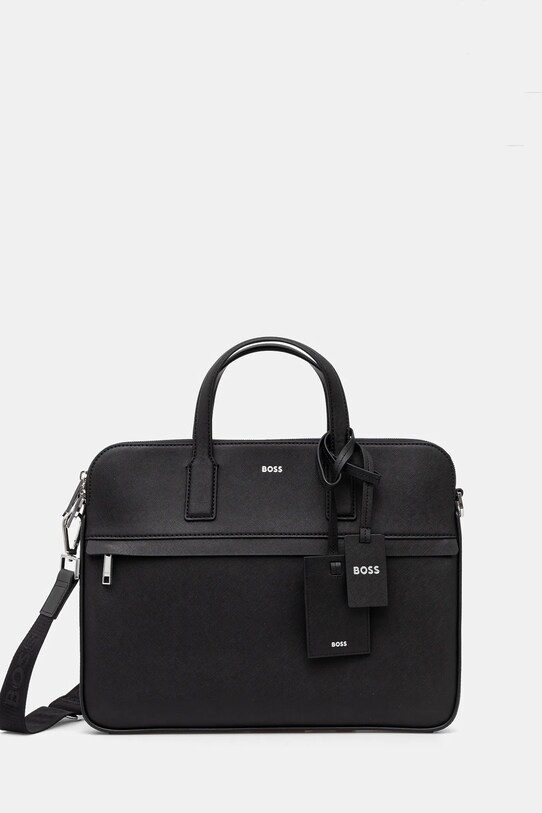 BOSS geanta de piele uni negru 50542241