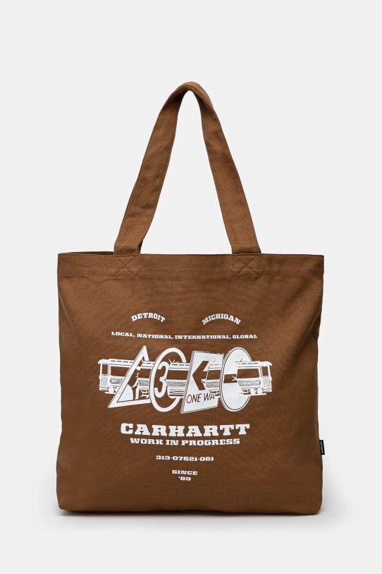 Carhartt WIP borsa in cotone Canvas Graphic Tote Large sovrastampa marrone I032928.2NUXX