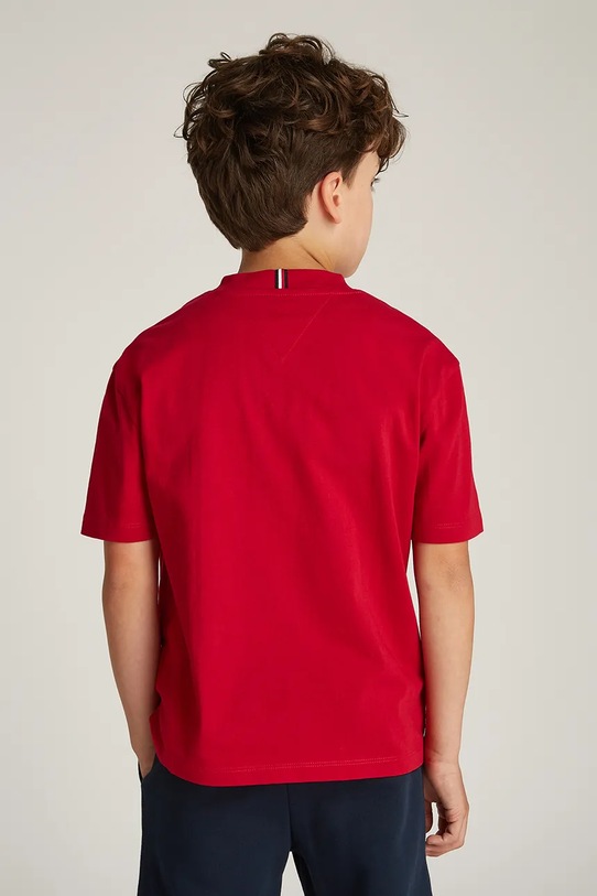 Dječja pamučna majica kratkih rukava Tommy Hilfiger crvena KB0KB09601.74.122.PPYA