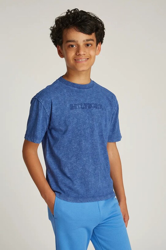 Tommy Hilfiger t-shirt bawełniany dziecięcy aplikacja niebieski KB0KB09359.PPYA