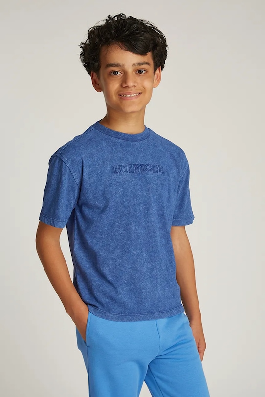 Tommy Hilfiger tricou de bumbac pentru copii imprimeu albastru KB0KB09359.PPYA