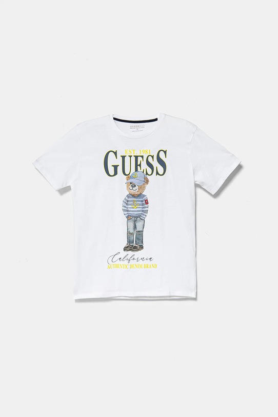 Παιδικό βαμβακερό μπλουζάκι Guess L5RI17.K8HM4.PPYA λευκό SS25