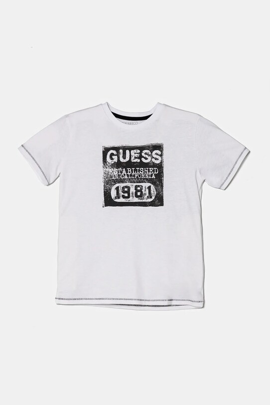 Детская хлопковая футболка Guess круглый вырез белый L5RI22.K8HM4.PPYA