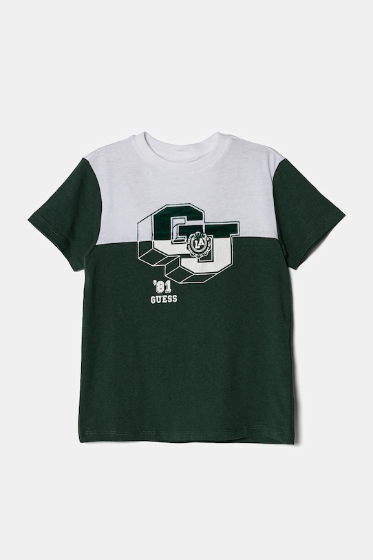 Παιδικό βαμβακερό μπλουζάκι Guess στάμπα πράσινο N5RI10.K8HM4.PPYA