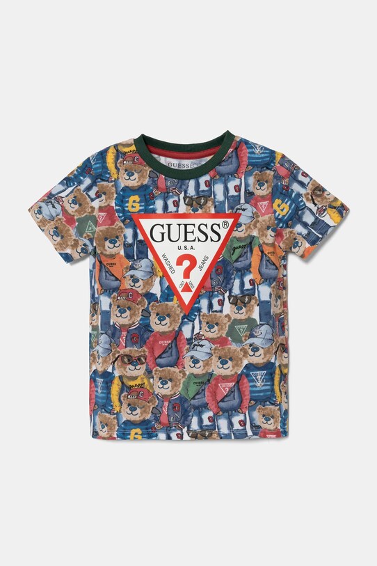 Guess t-shirt bawełniany dziecięcy wzorzyste zielony N5RI14.K8HM4.PPYA