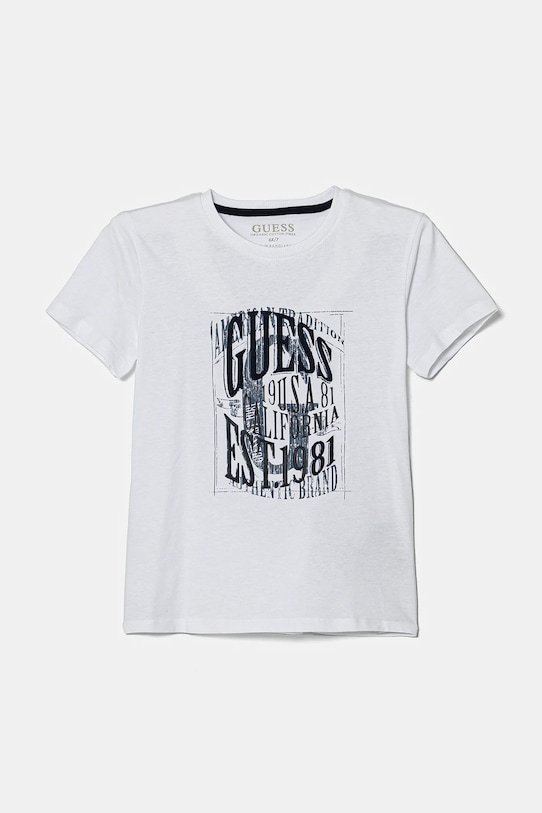 Guess t-shirt bawełniany dziecięcy nadruk biały N5RI19.K8HM4.PPYA