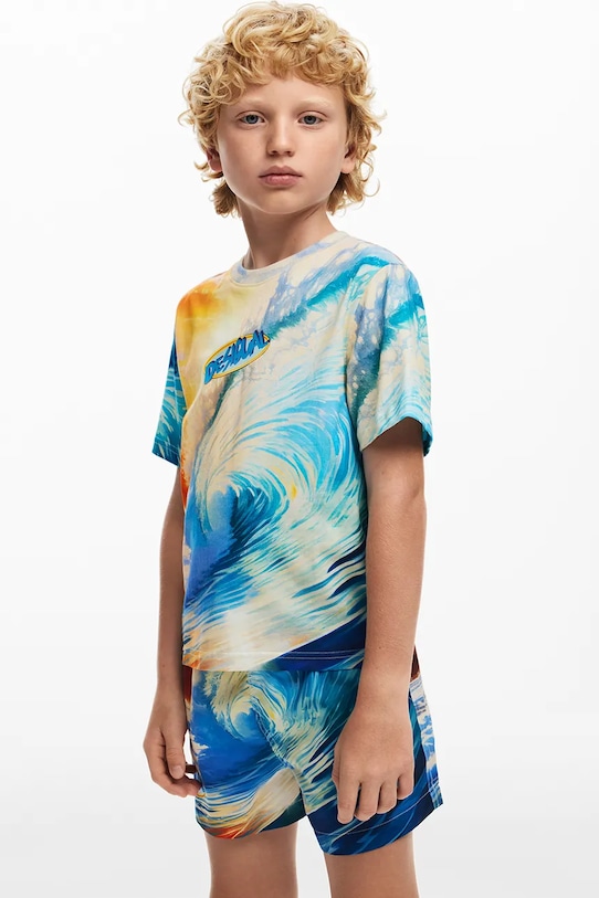 Desigual tricou de bumbac pentru copii cu modele albastru 25SBTK01