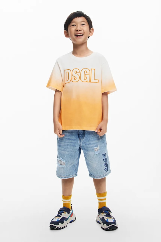 Otroška bombažna kratka majica Desigual Našitek oranžna 25SBTK13