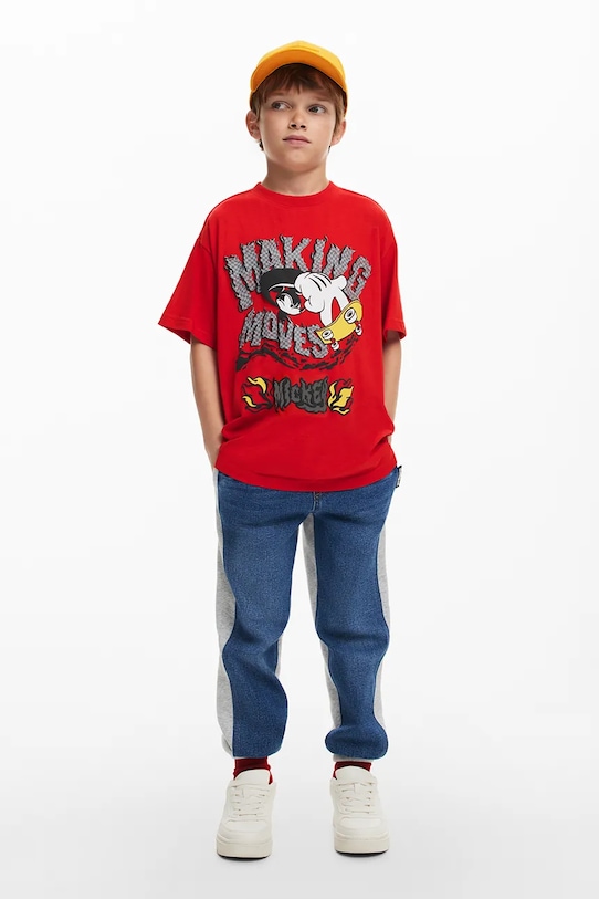 Otroška bombažna kratka majica Desigual x Disney 25SBTK14 rdeča