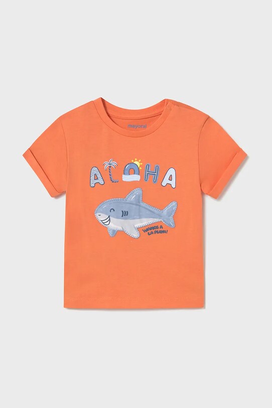 Mayoral t-shirt bawełniany dziecięcy nadruk pomarańczowy 1066.3H.Baby.PPYA