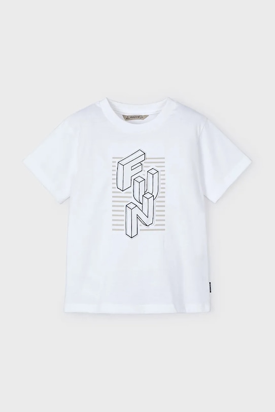 Mayoral t-shirt bawełniany dziecięcy 3027.5C.Mini.PPYA biały SS25