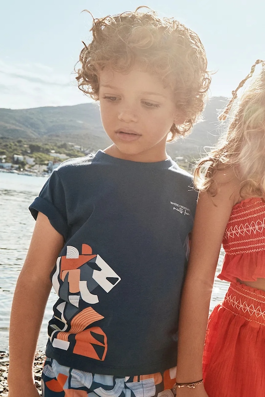 Детская хлопковая футболка Mayoral хлопок тёмно-синий 3029.5D.Mini.PPYA