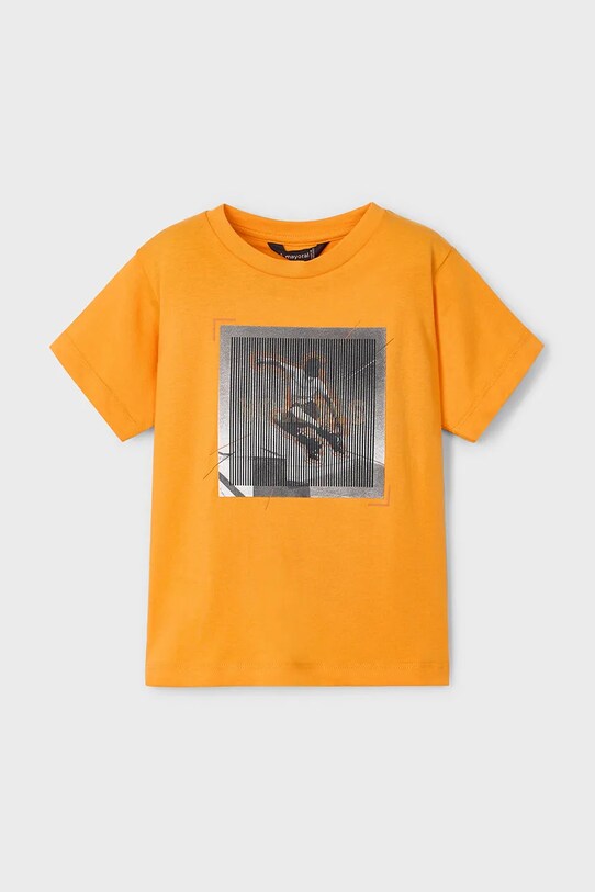 Mayoral t-shirt bawełniany dziecięcy nadruk pomarańczowy 3035.5F.Mini.PPYA