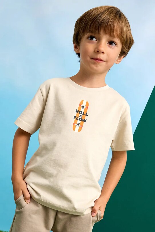 Mayoral t-shirt bawełniany dziecięcy nadruk beżowy 3039.5G.Mini.PPYA