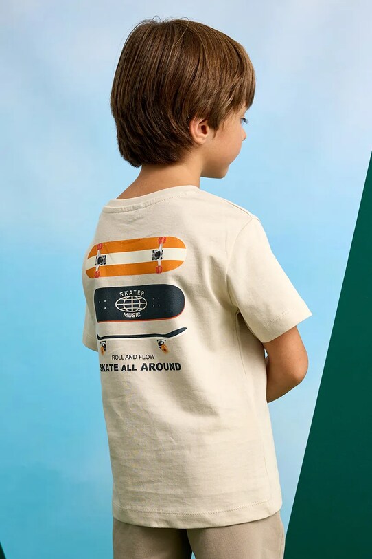 Mayoral t-shirt bawełniany dziecięcy 3039.5G.Mini.PPYA beżowy