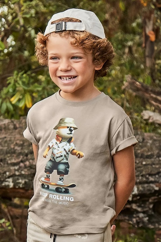 Mayoral t-shirt bawełniany dziecięcy nadruk beżowy 3041.5G.Mini.PPYA