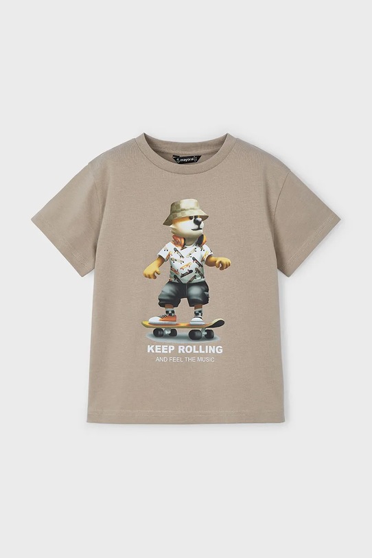 Mayoral t-shirt bawełniany dziecięcy 3041.5G.Mini.PPYA beżowy SS25