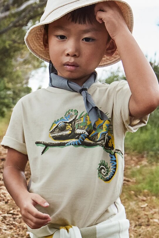 Mayoral t-shirt bawełniany dziecięcy nadruk beżowy 3045.5H.Mini.PPYA