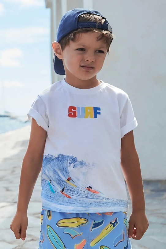 Mayoral t-shirt bawełniany dziecięcy nadruk biały 3046.5J.Mini.PPYA