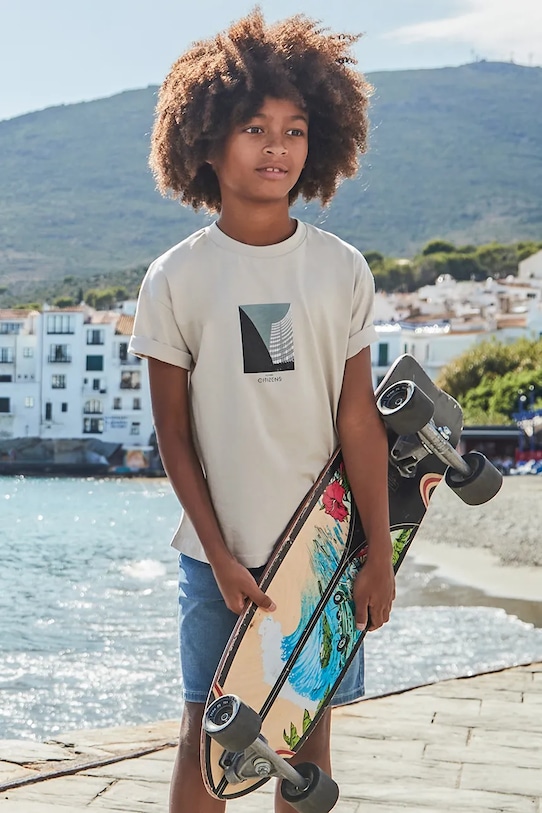 Mayoral tricou de bumbac pentru copii print bej 6001.7A.Junior.PPYA