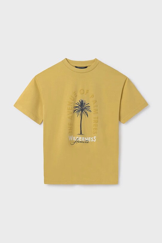 Mayoral t-shirt bawełniany dziecięcy nadruk żółty 6009.7D.Junior.PPYA