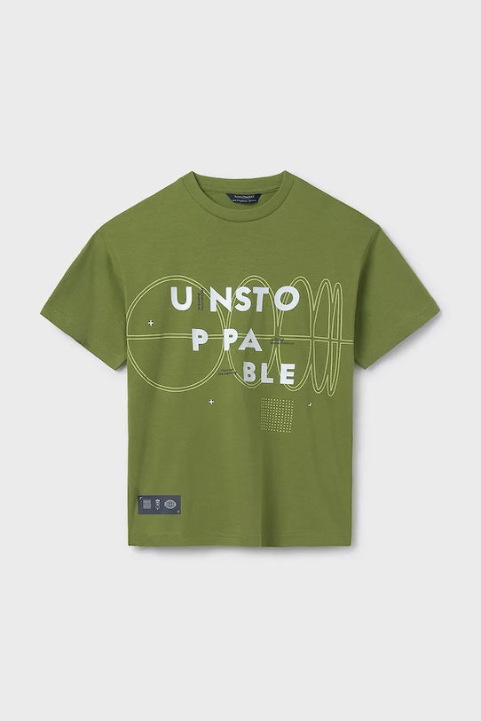 Mayoral t-shirt bawełniany dziecięcy nadruk zielony 6013.7E.Junior.PPYA