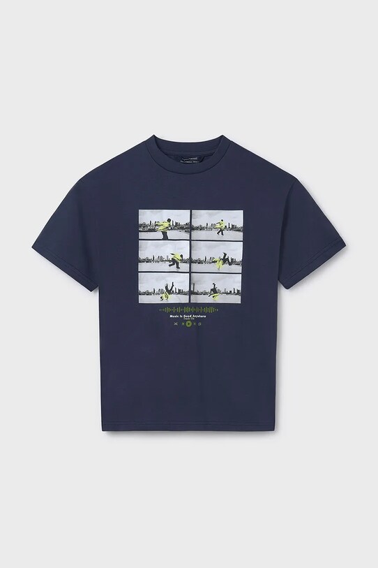 Mayoral t-shirt bawełniany dziecięcy nadruk granatowy 6017.7F.Junior.PPYA