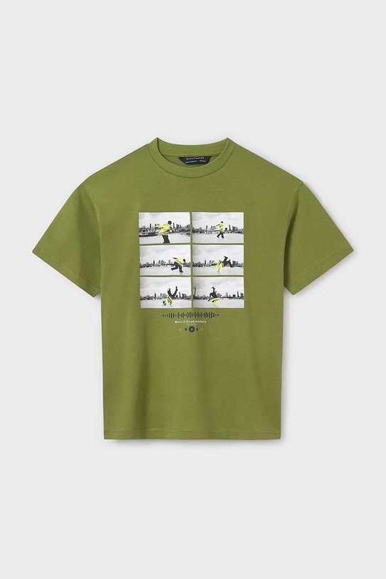 Детская хлопковая футболка Mayoral 6017.7F.Junior.PPYA зелёный SS25