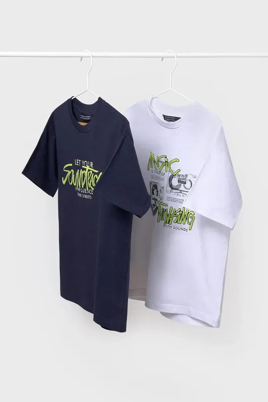 Mayoral t-shirt bawełniany dziecięcy 2-pack nadruk granatowy 6018.7F.Junior.PPYA