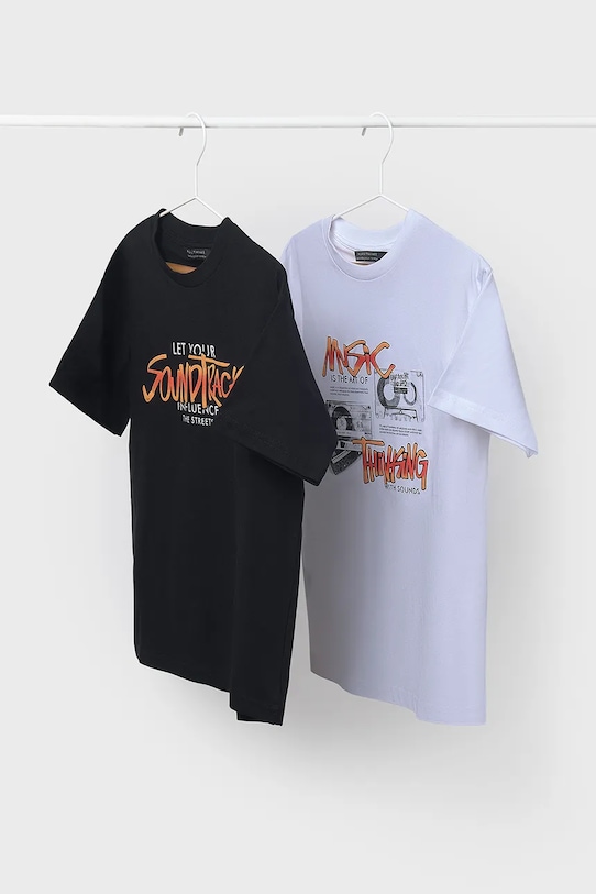 Mayoral tricou de bumbac pentru copii 2-pack print negru 6018.7F.Junior.PPYA