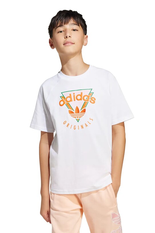 adidas Originals tricou de bumbac pentru copii print alb JC5861