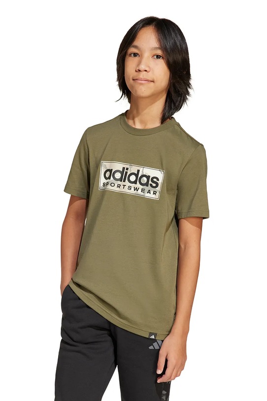 Dětské bavlněné tričko adidas kulatý zelená JX6872