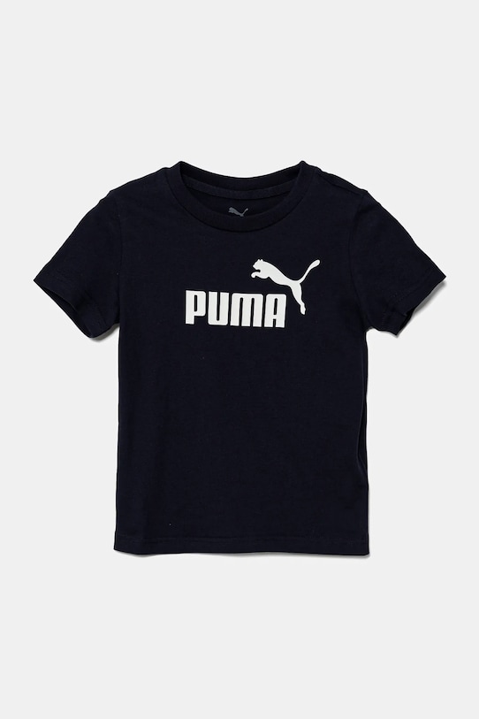 Otroška bombažna kratka majica Puma ESS No. 1 Logo Tee Okrogel mornarsko modra 684930